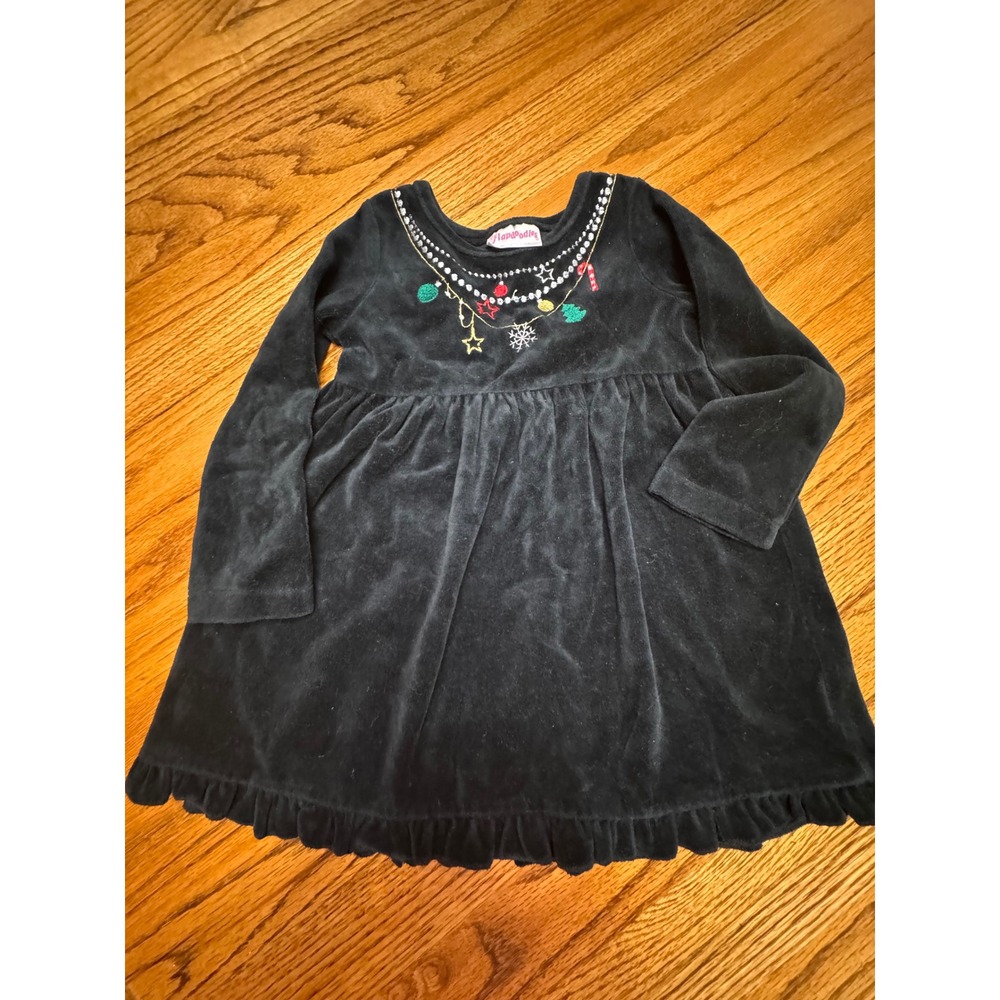 Flapdoodles Girls Black Velour Holiday Embroidered Dress Ruffle Hem 4T